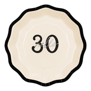 Black & Cream Hello 30 Paper Plates