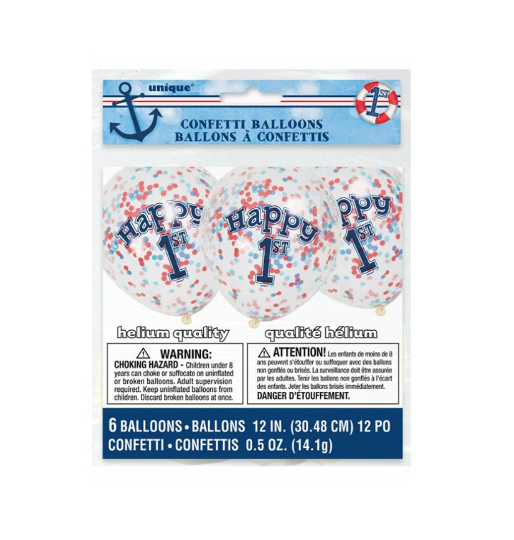 1st Birthday Balloons Red & Blue