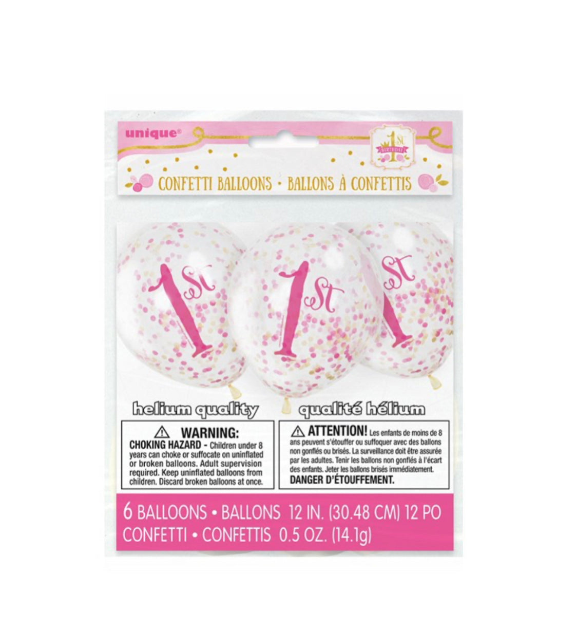 1st Birthday Balloons Pink