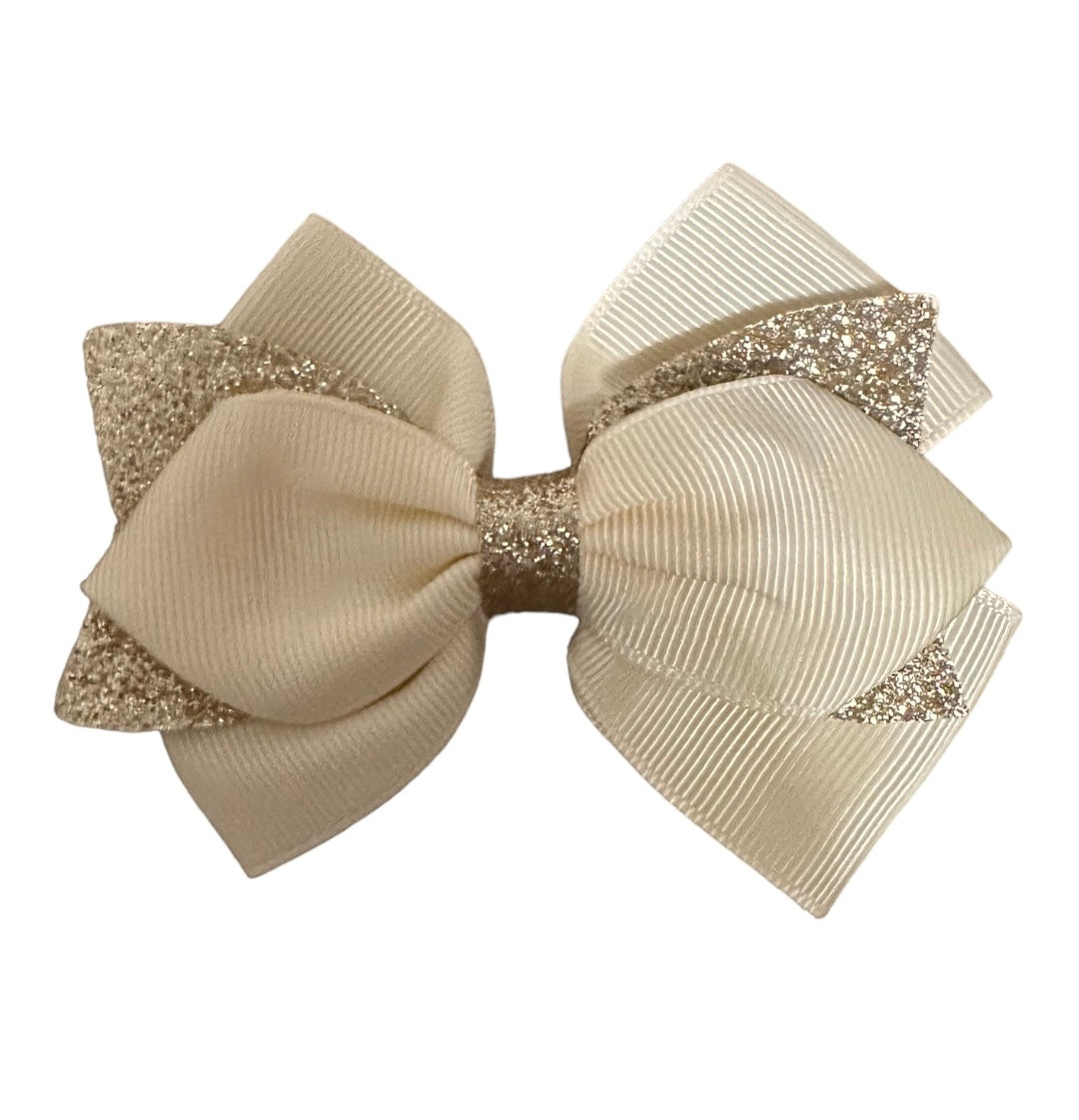 Cream & Gold Sparkle Bow