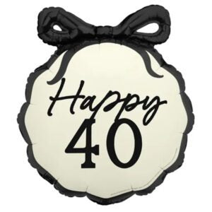 Black & Cream Bow 40th Balloon