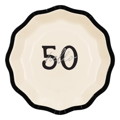 Black & Cream Hello 50 Paper Plates
