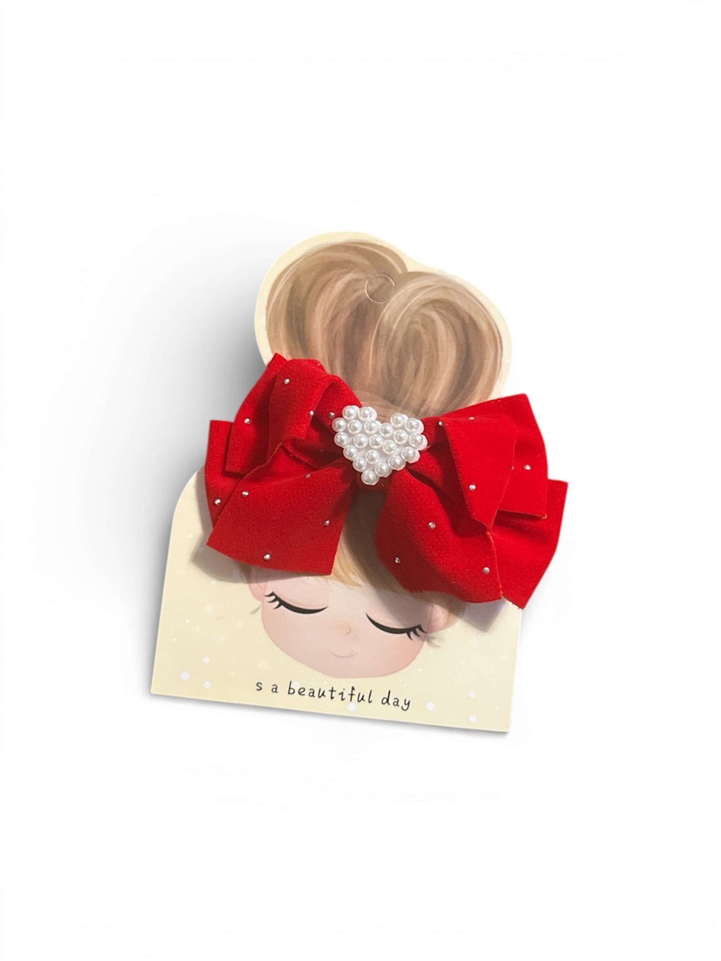 Red Diamanté & Pearl Hair Bow