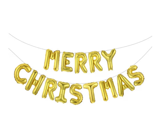 Merry Christmas Balloon Banner Gold