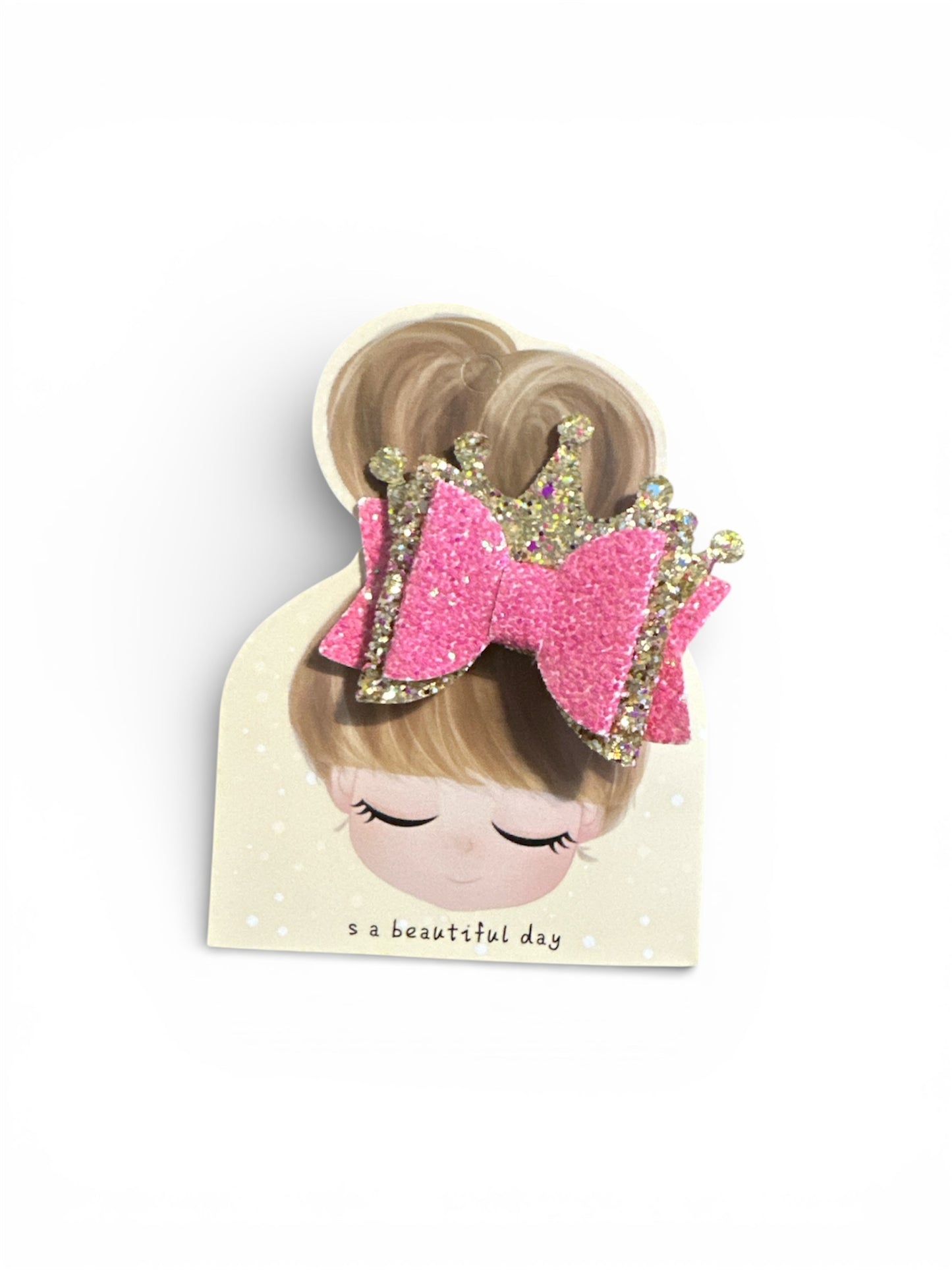 Glitter Pink & Gold Crown Clip