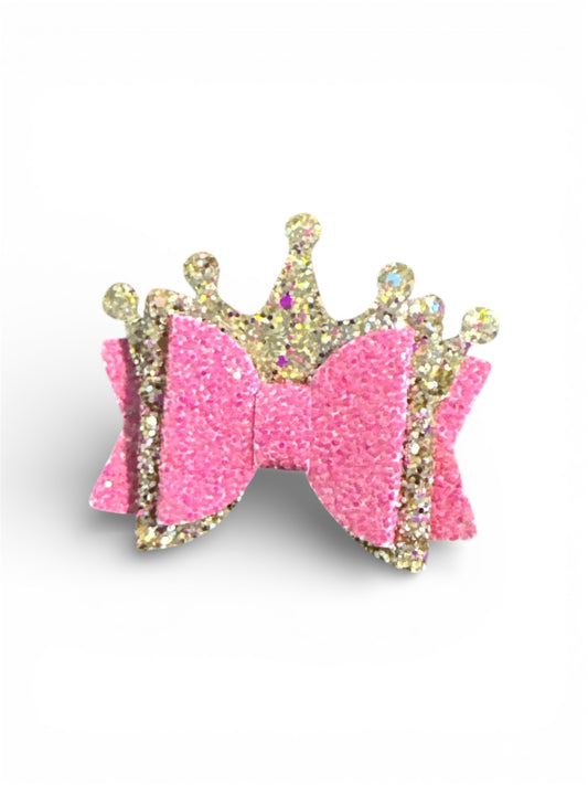 Glitter Pink & Gold Crown Clip