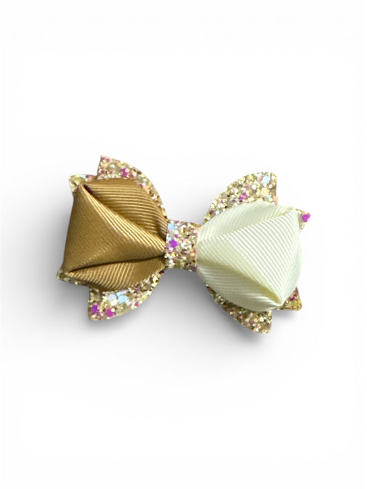 Caramel & Cream Glitter Bow